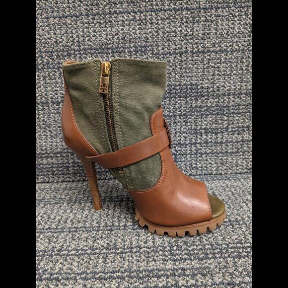 Tory Burch Oren Peep Toe Ankle Booties Olive Brown Women 7.5 - Picture 12 of 14
